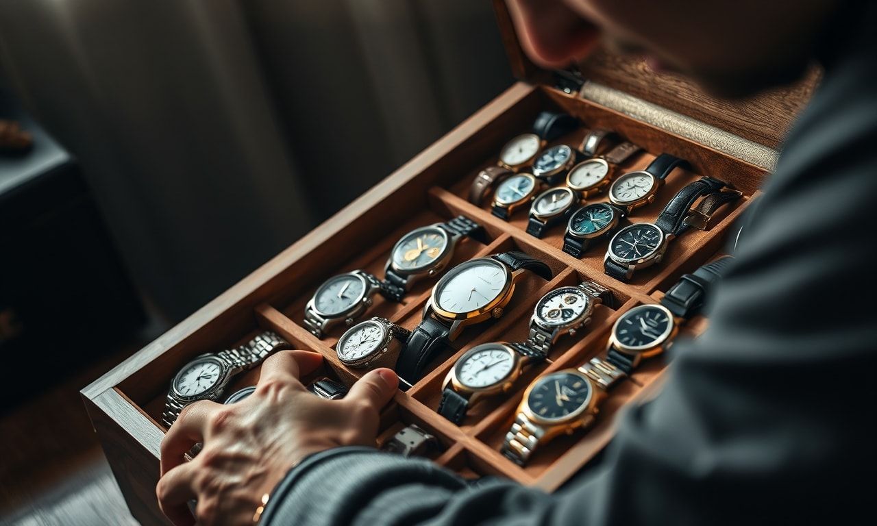 高級時計コレクションを整理する愛好家