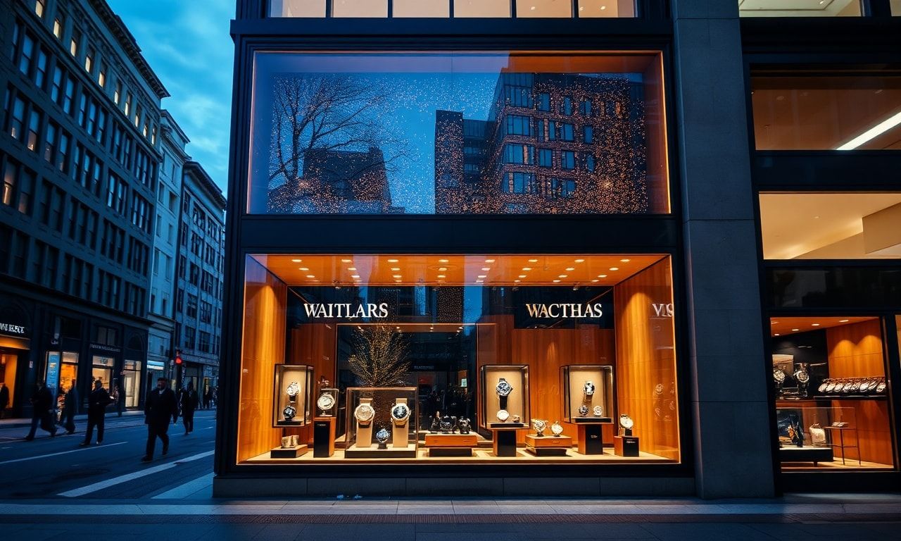 銀座の高級時計店ウィンドウディスプレイ