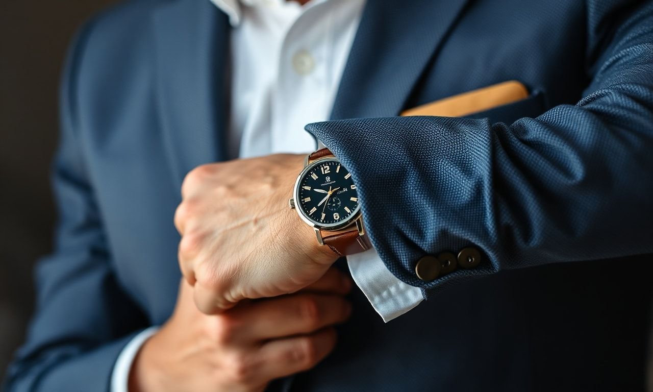 袖からさりげなく時計をのぞかせる紳士