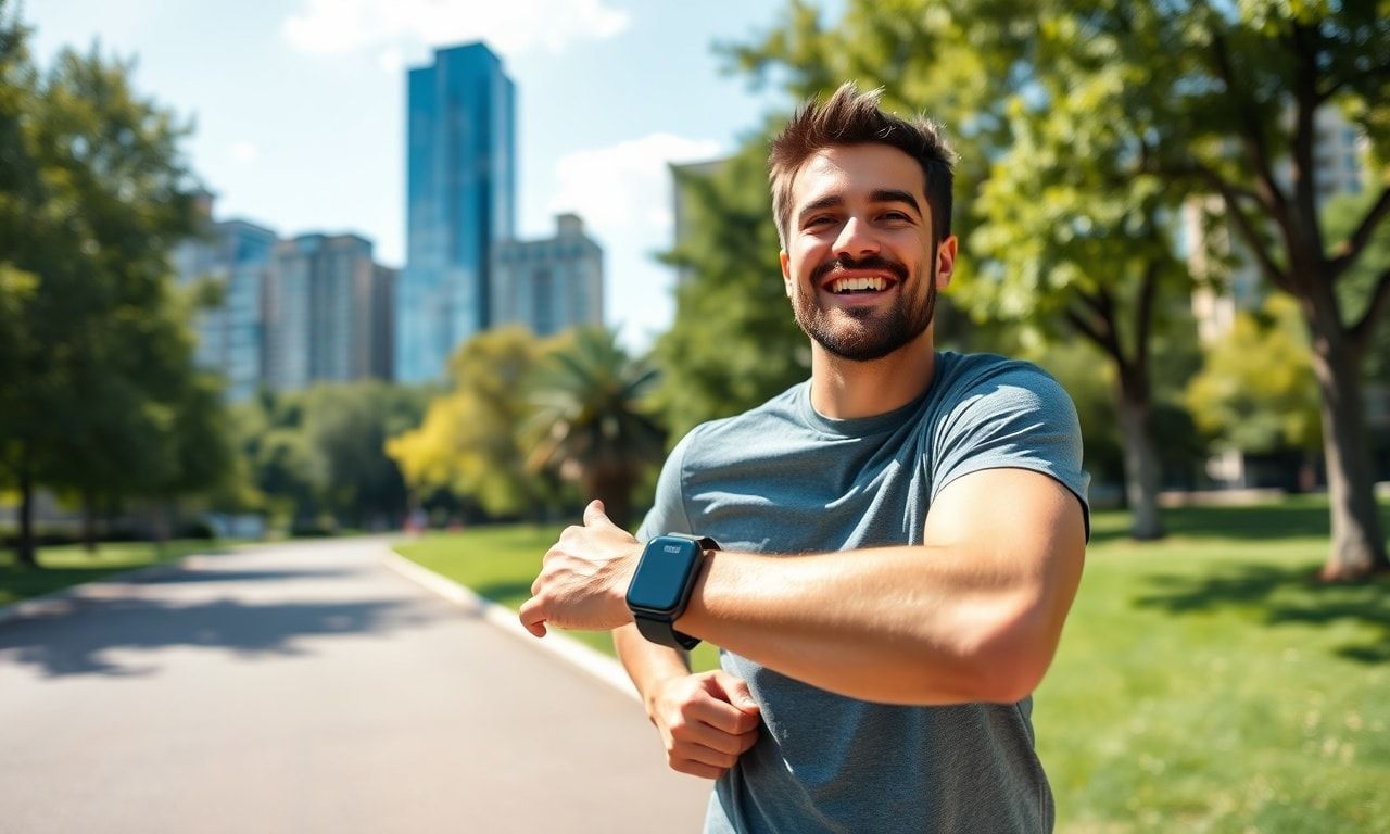 スマートウォッチを身につけて運動する人
