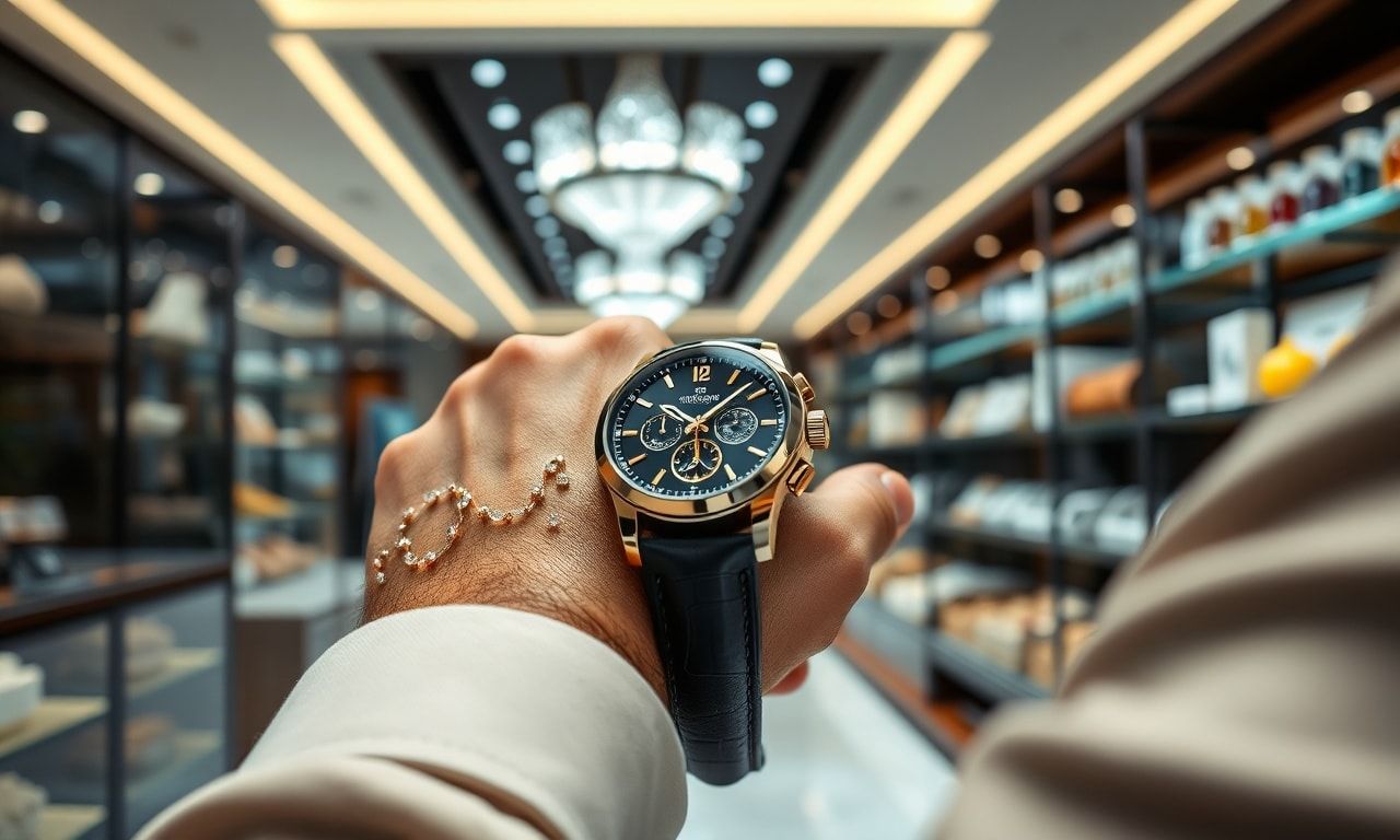 時計を試着する様子