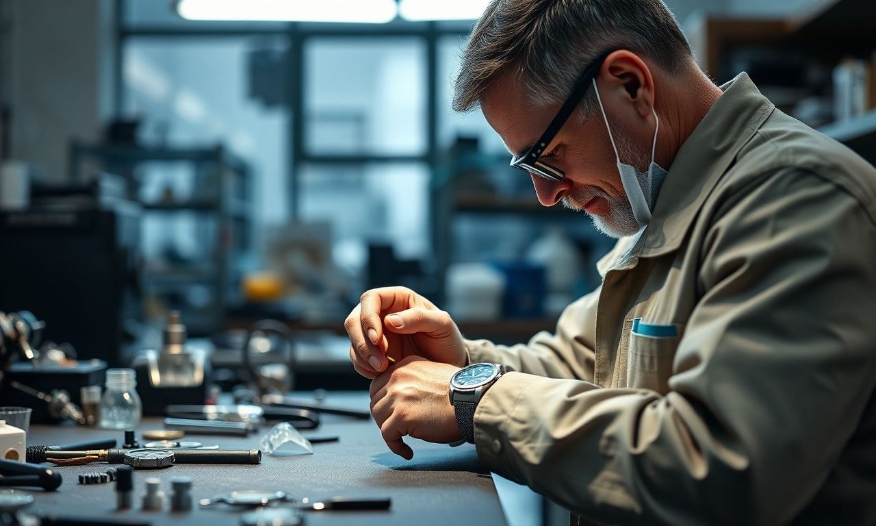 時計師が高級時計を修理している様子